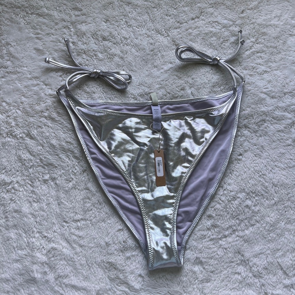 Skims Metallic Swim Tie Side Bottom Nickel Silver Bikini SW-TBM-0067 3X NEW Glam